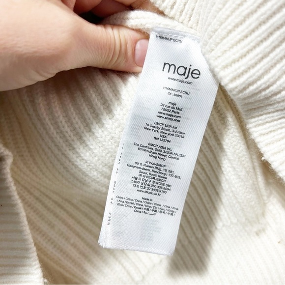 Maje Cream Wool Blend Sweater Size 3 Size Medium Ribbed Cableknit - Picture 11 of 15